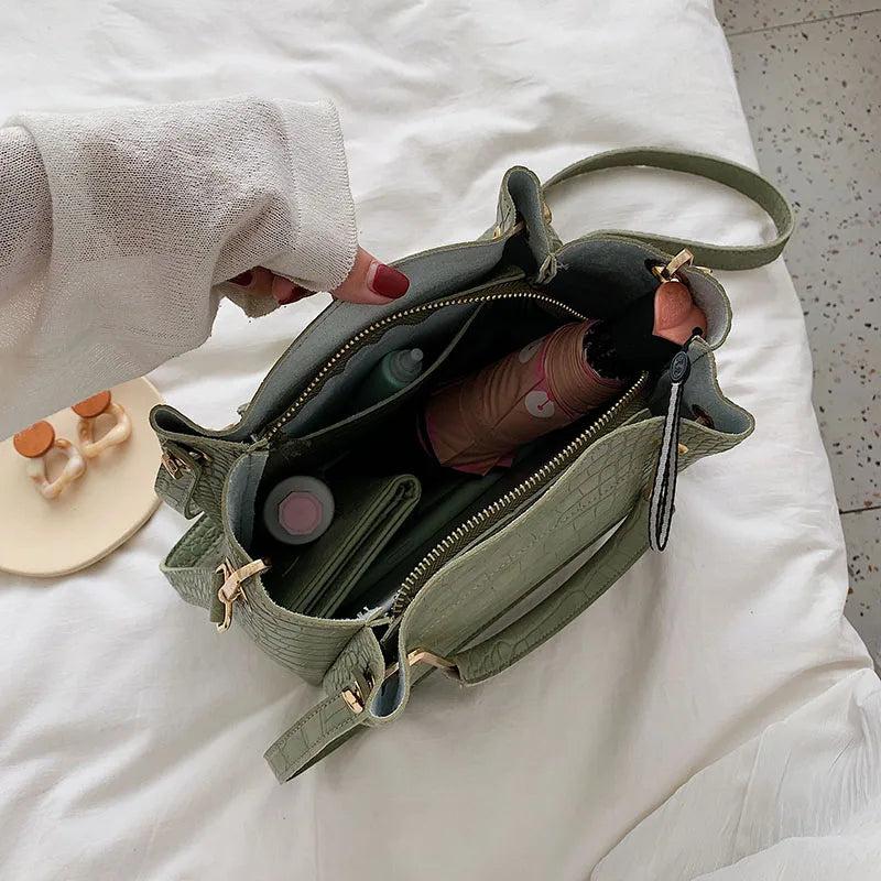 Bucket Bag Large Capacity PU Shoulder Messenger Bag Lady Handbag