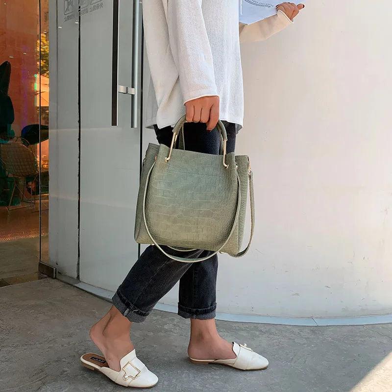 Bucket Bag Large Capacity PU Shoulder Messenger Bag Lady Handbag