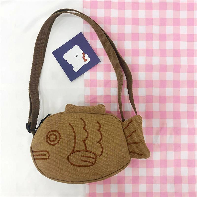 Cartoon Taiyaki Shoulder Bag Ugly Mini Canvas Handbag