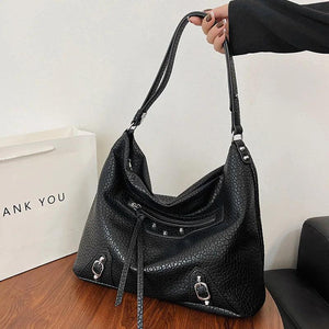 Brown Rivets Shoulder Bag Soft Leather Handbag Messenger Bag Crossbody Tote