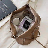 Brown Rivets Shoulder Bag Soft Leather Handbag Messenger Bag Crossbody Tote