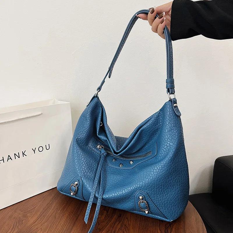 Brown Rivets Shoulder Bag Soft Leather Handbag Messenger Bag Crossbody Tote