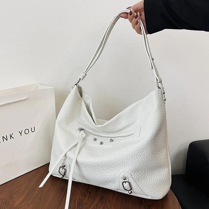 Brown Rivets Shoulder Bag Soft Leather Handbag Messenger Bag Crossbody Tote