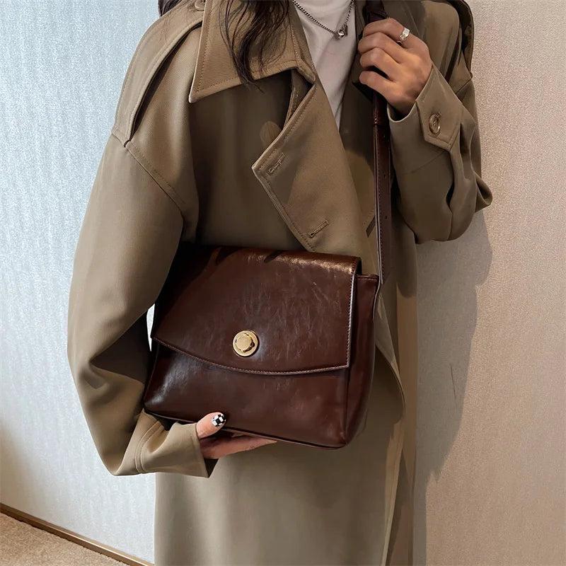 Casual Women Green Brown Underarm Bags Vintage Lady Armpit Bags Handbags