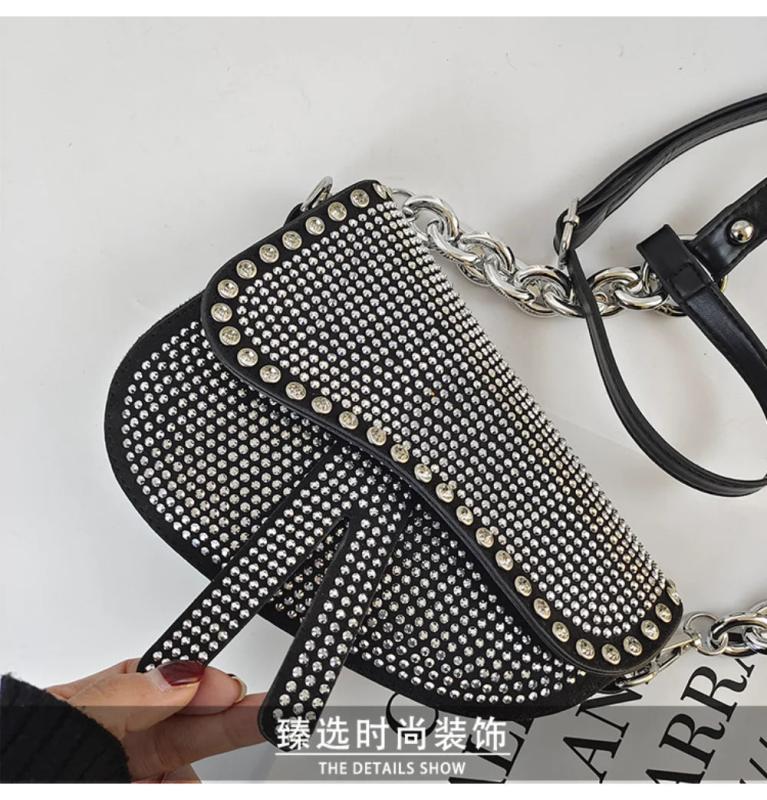 Bright Diamond Saddle Bag Handbag Women Underarm Crossbody Tote