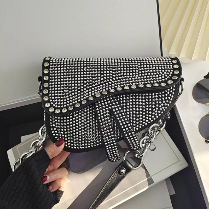 Bright Diamond Saddle Bag Handbag Women Underarm Crossbody Tote
