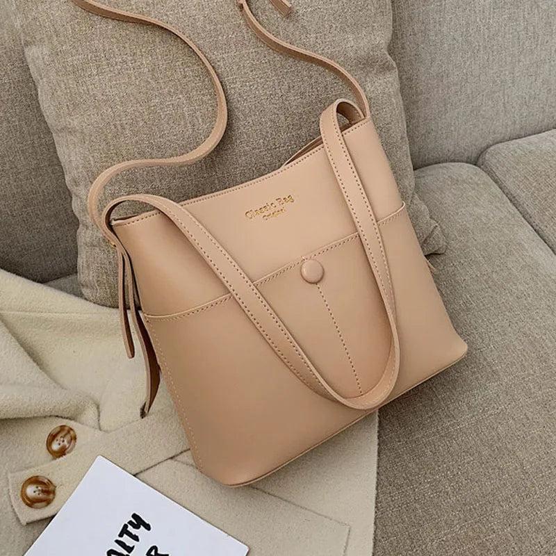 Casual Buckets Bag for Women PU Leather Shoulder Bag Large Capacity Totes