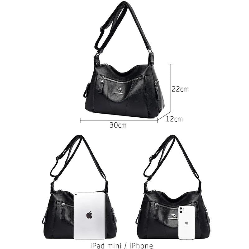 Casual Many Pockets High PU Leather Women Shoulder Bags Handbags Women Crossbody