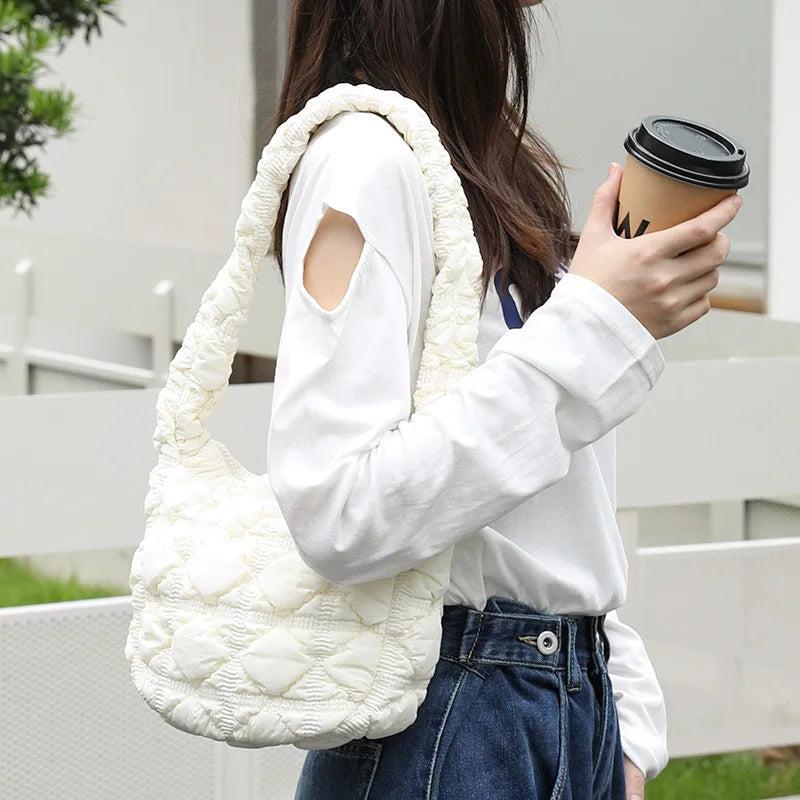 Casual Nylon Quilted Women Shoulder Bag Padded Handbag Down Cotton Crossbody Tot