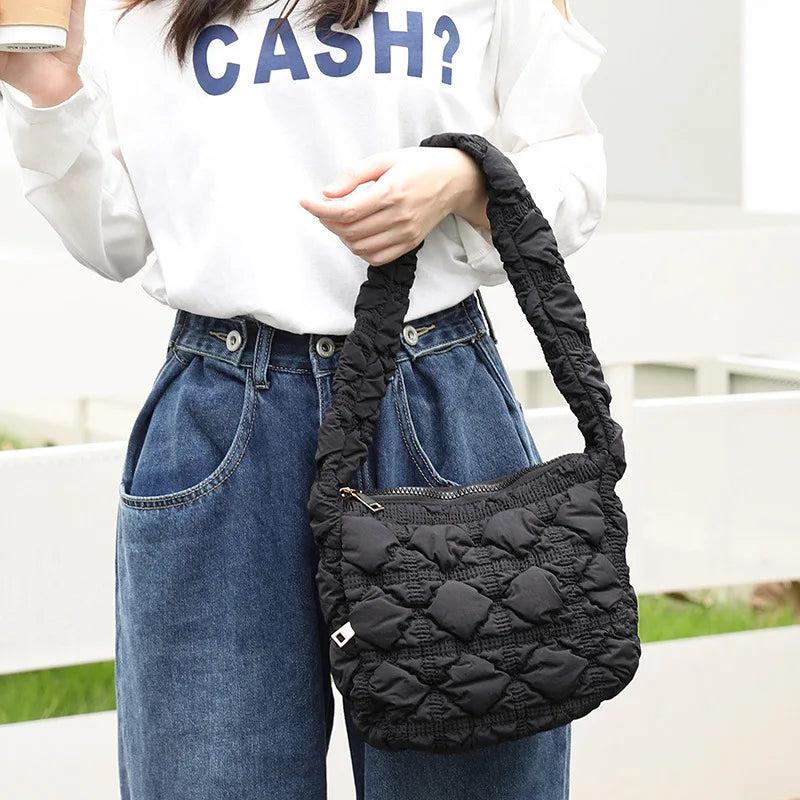 Casual Nylon Quilted Women Shoulder Bag Padded Handbag Down Cotton Crossbody Tot