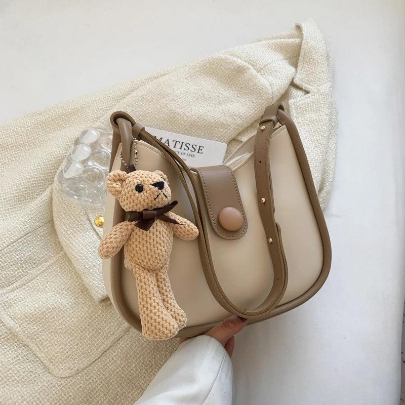 Bear Toy Shell Shoulder Bag PU Leather Purses Crossbody Bags