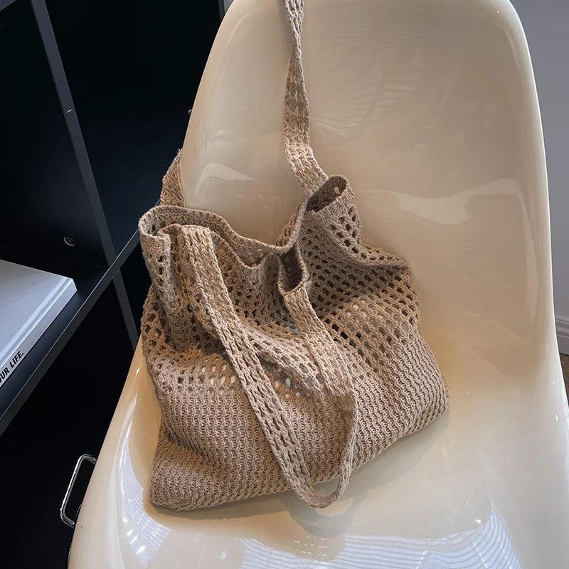 Casual Hollow Knitted Large-Capacity Women's Shoulder Tote Handbag