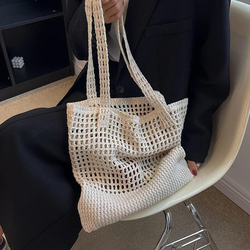 Casual Hollow Knitted Large-Capacity Women's Shoulder Tote Handbag