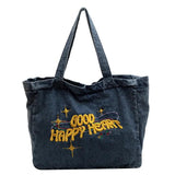 Casual Denim Crossbody Bag Embroidery Female Shoulder Handbag Tote