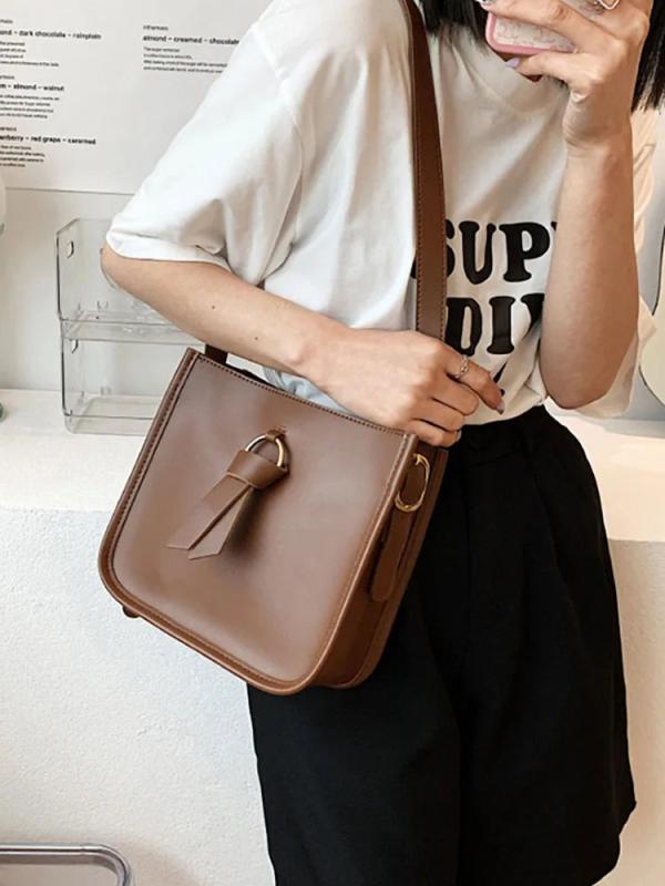 Bucket Crossbody Bag Women Handbags Pu Leather Solid Shoulder Bag
