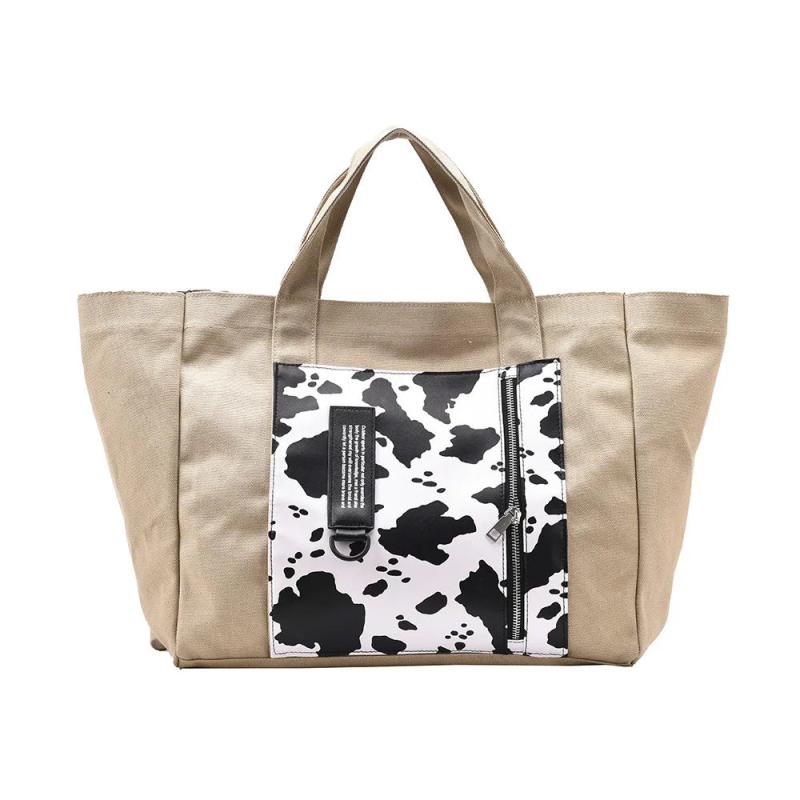 Casual Cow Pattern Canvas Tote Women Handbags Shoulder Crossbody Bags