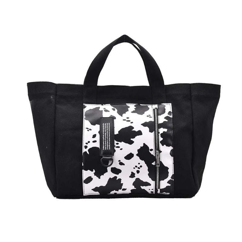 Casual Cow Pattern Canvas Tote Women Handbags Shoulder Crossbody Bags