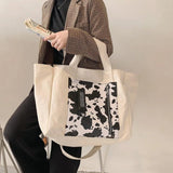 Casual Cow Pattern Canvas Tote Women Handbags Shoulder Crossbody Bags