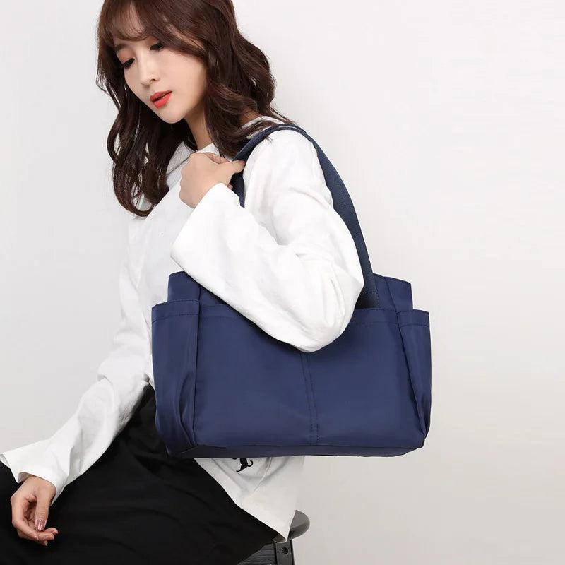 Casual Large Nylon Cloth Tote Shoulder Bag Women Zipper Handbag