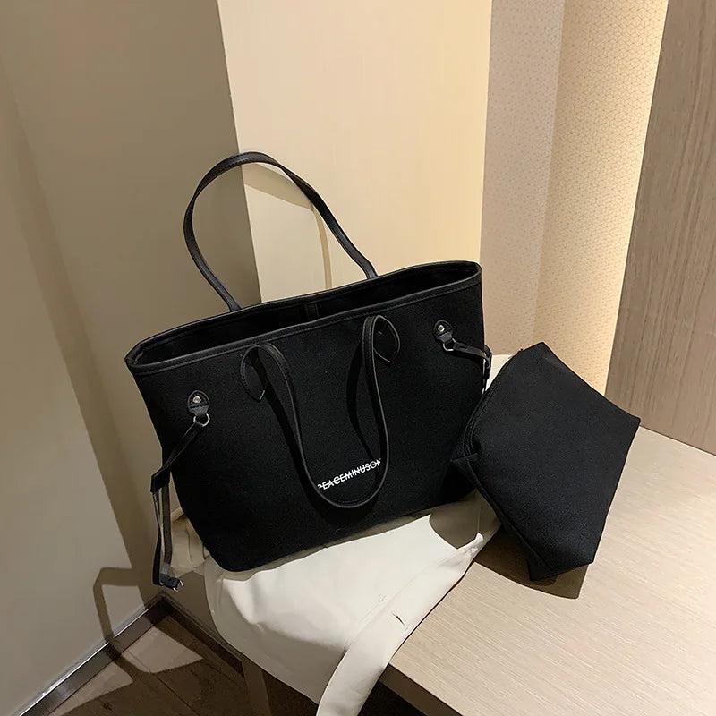 Casual Large-Capacity Canvas Tote Shoulder Handbag