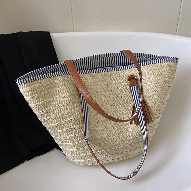 Casual Women Tassel Straw Shoulder Bags Ladies Woven Handbags
