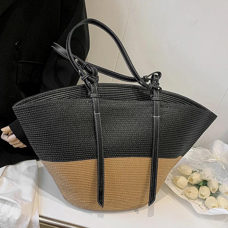 Casual Women Straw Big Totes Rattan Shoulder Bags Summer Woven Beach Handbag