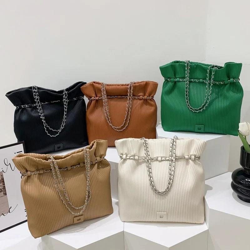Casual Women PU Leather Big Handbags Female Green Shoulder Bag