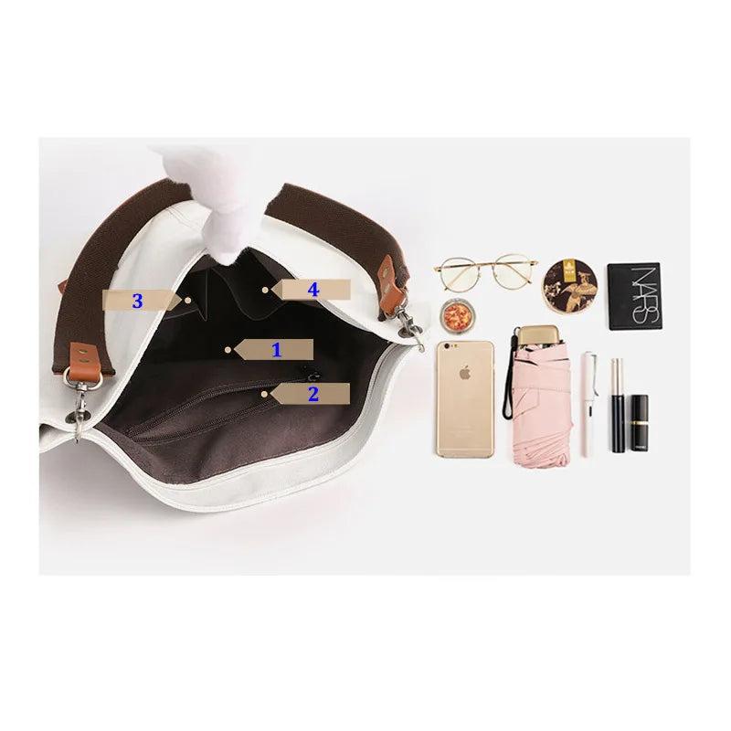 Casual Fabric Canvas Shoulder Bag Zipper Handbag Solid Large Capacity Women's