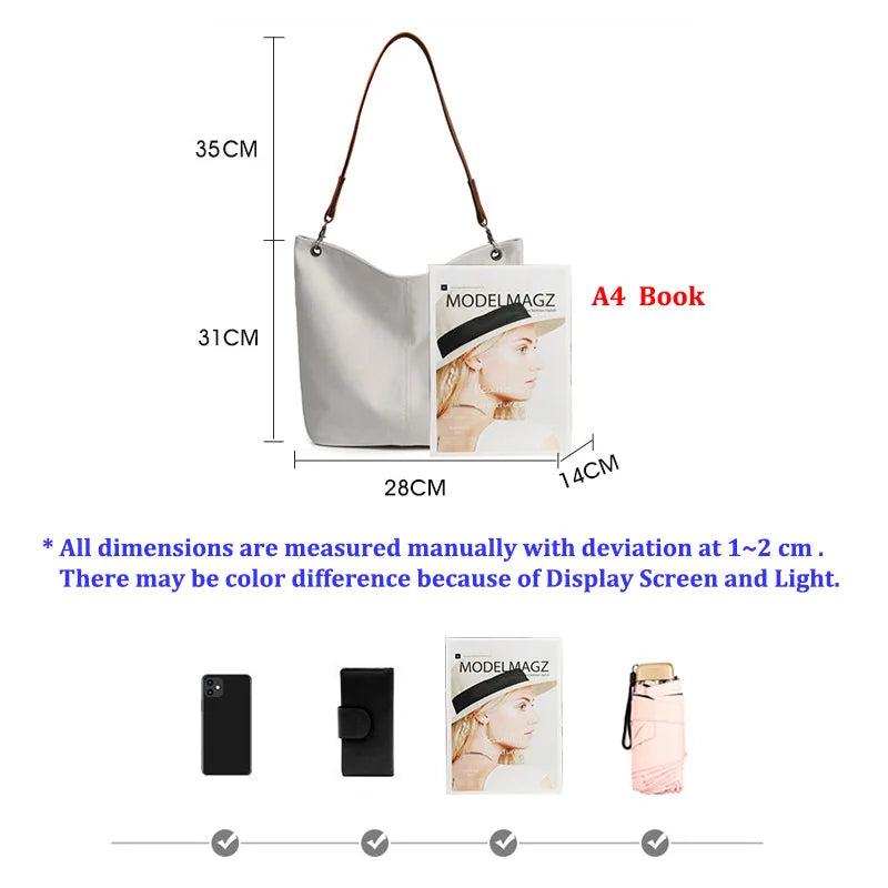 Casual Fabric Canvas Shoulder Bag Zipper Handbag Solid Large Capacity Women's