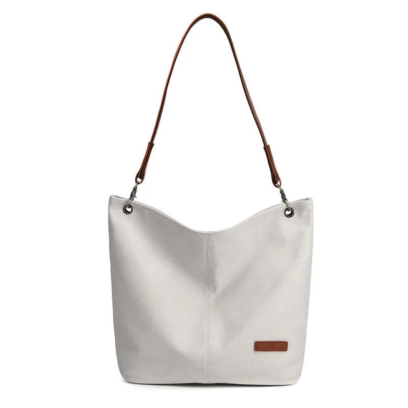 Casual Fabric Canvas Shoulder Bag Zipper Handbag Solid Large Capacity Women's