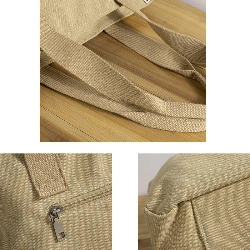 Casual Large Canvas Tote Bag for Women Zipper Handbag