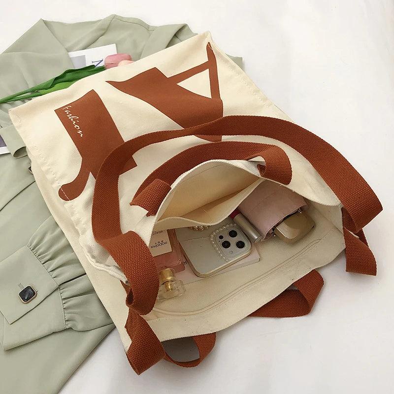 Casual Canvas Large Capacity Handbag For Women Shoulder Bag