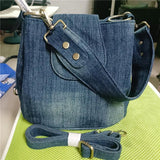 Casual Denim Bucket Bag for Women Shoulder Crossbody Bag