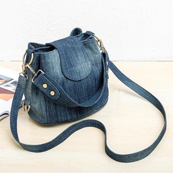Casual Denim Bucket Bag for Women Shoulder Crossbody Bag