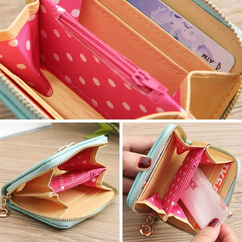 Bow Women Leather Wallet Zipper Purse Slim