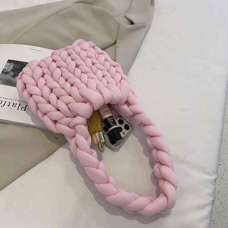 Chunky Knit Crossbody Bag Acrylic Chain Purse Woven Crochet Bag