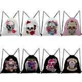 Cartoon Skull Floral Print Drawstring Travel Halloween Candy Gift Bag