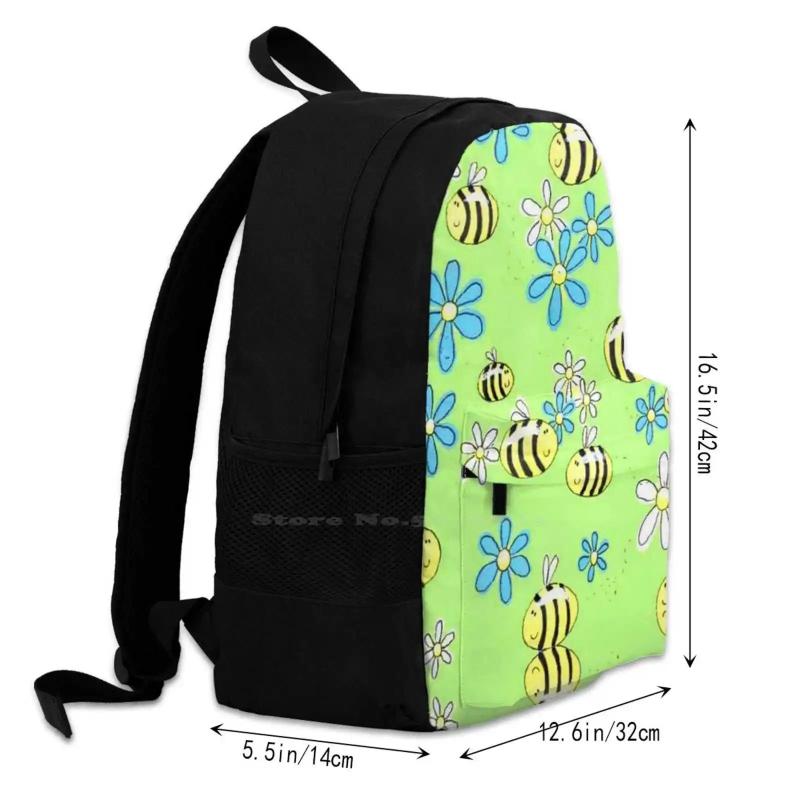 Bee Happy Backpack Laptop Travel Bags Bees Flower Daisy