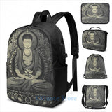 Buddha Yellow Halftone Textured USB Charge Backpack