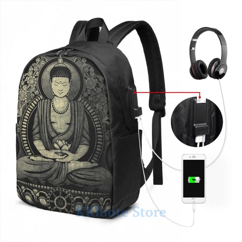 Buddha Yellow Halftone Textured USB Charge Backpack