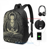 Buddha Yellow Halftone Textured USB Charge Backpack