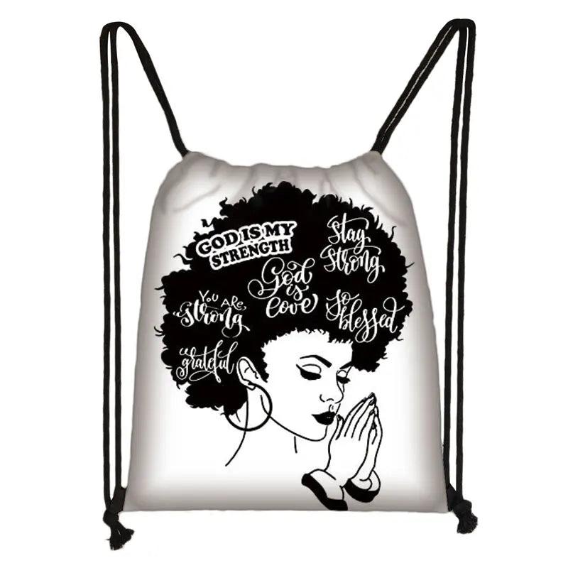 Brown African Girls Drawstring Bag Women Travel Backpack