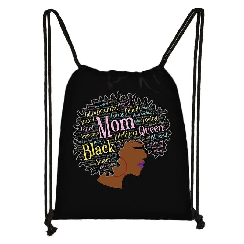 Brown African Girls Drawstring Bag Women Travel Backpack