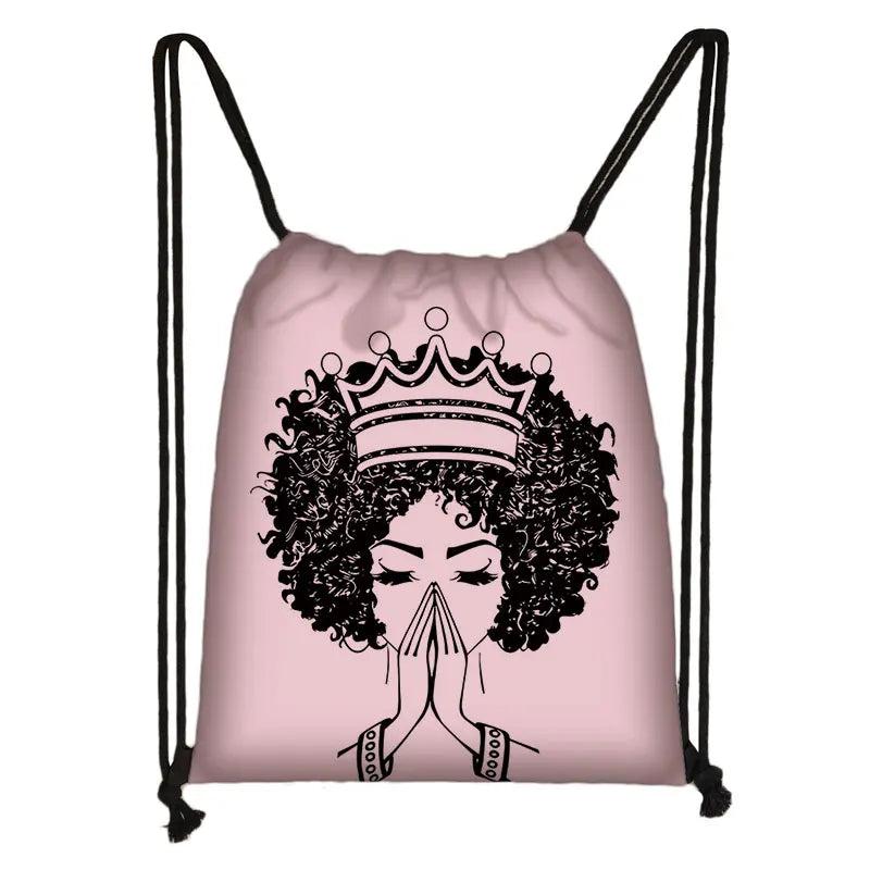 Brown African Girls Drawstring Bag Women Travel Backpack