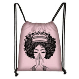 Brown African Girls Drawstring Bag Women Travel Backpack