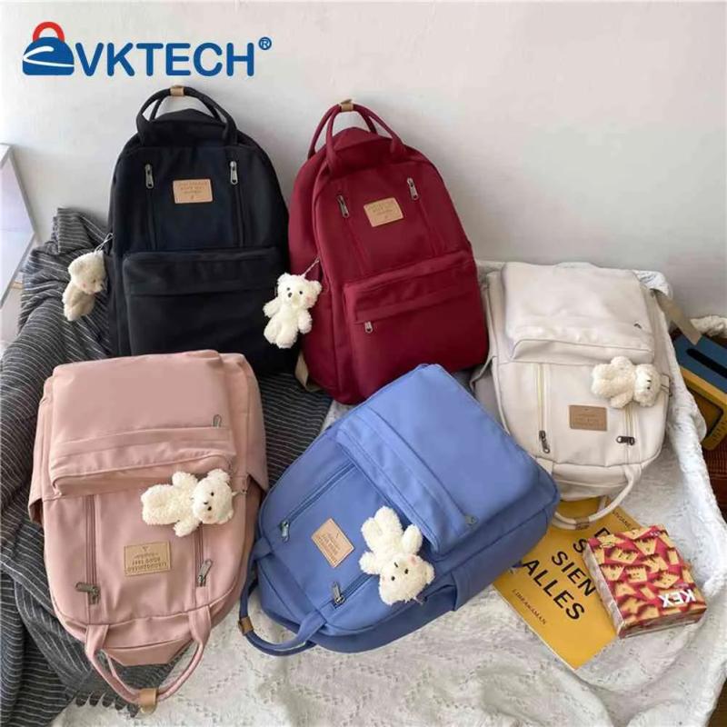 Casual Bear Pendant Backpack for Girls - Large Capacity Daypack