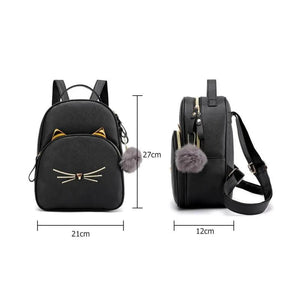 Cartoon Cat PU Leather Women Backpack School Bags