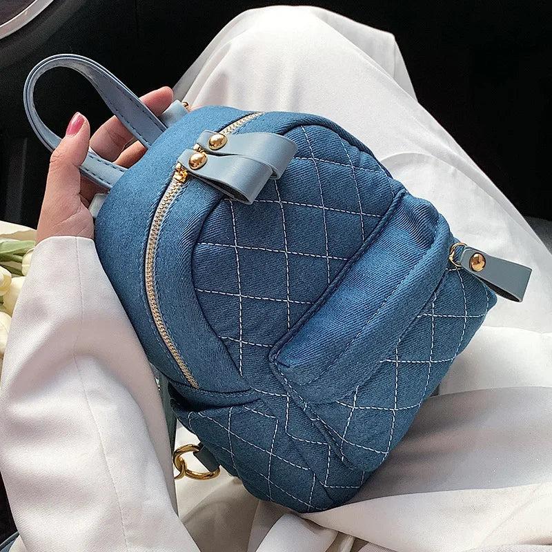 Casual High Denim Backpack Women Small Travel Bag Daily