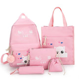 Cat Pattern Canvas Schoolbag Set with Tote and Pencil Case