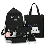 Cat Pattern Canvas Schoolbag Set with Tote and Pencil Case